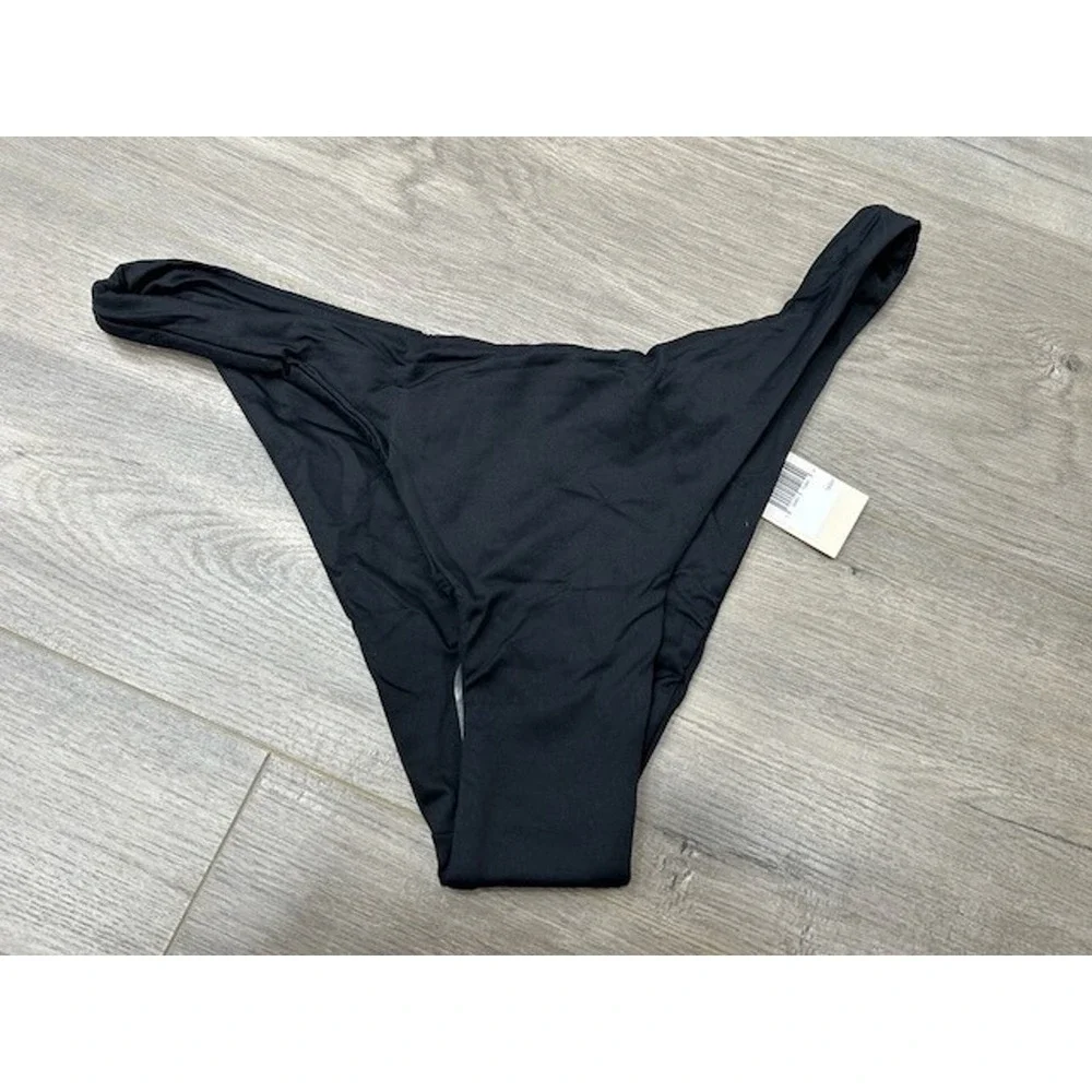 Eberjey Womens So‎ Solid Dree Bikini Bottom Low Rise High-Cut Leg Black Sz L NWT